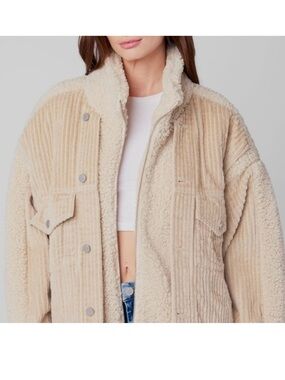 Blank NYC Cream Tan Corduroy Sherpa Teddy Coat Size Large NWT